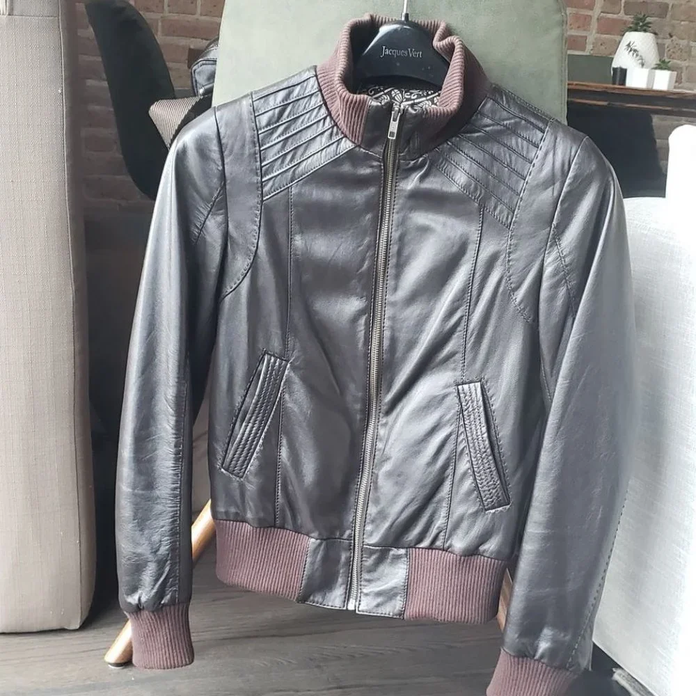 Brown leather bomber jacket - Picture 2 of 5